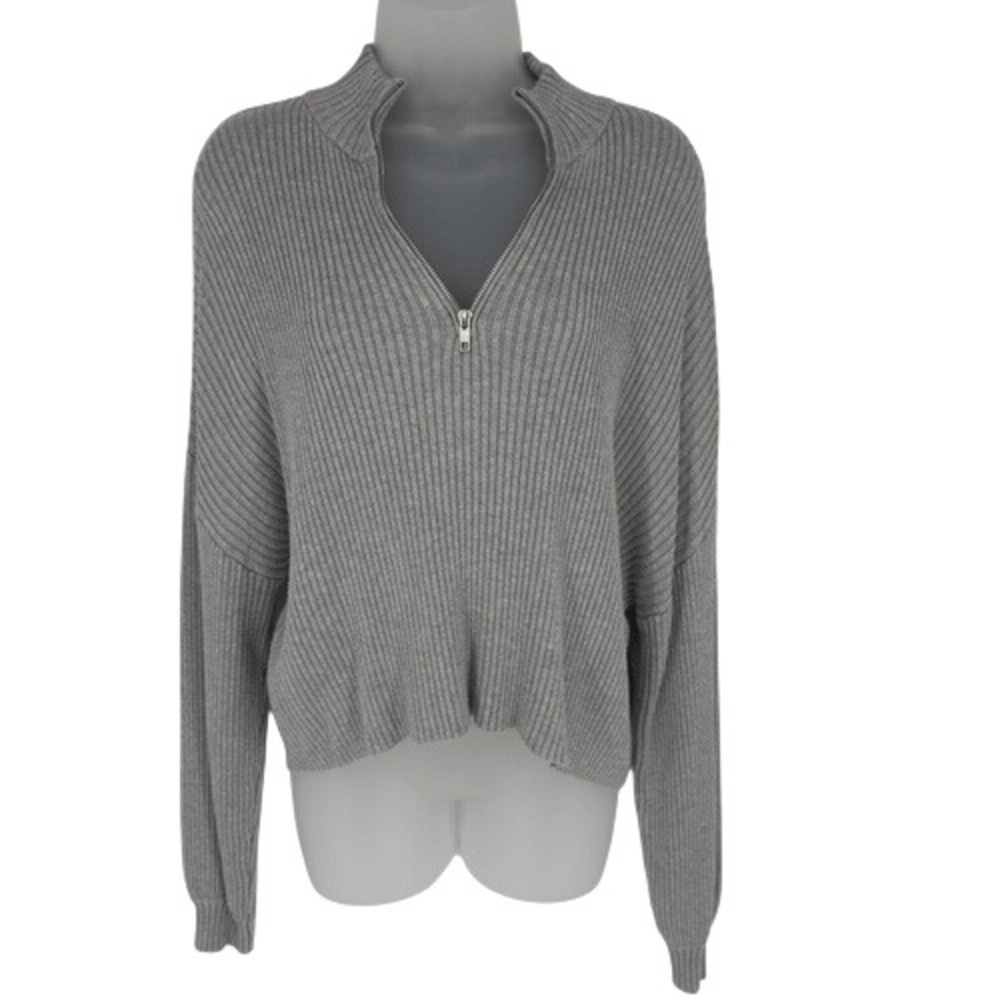 ASOS Design Gray Ribbed Half Zip Sweater‎ Cropped Knit Women's 10 Tall